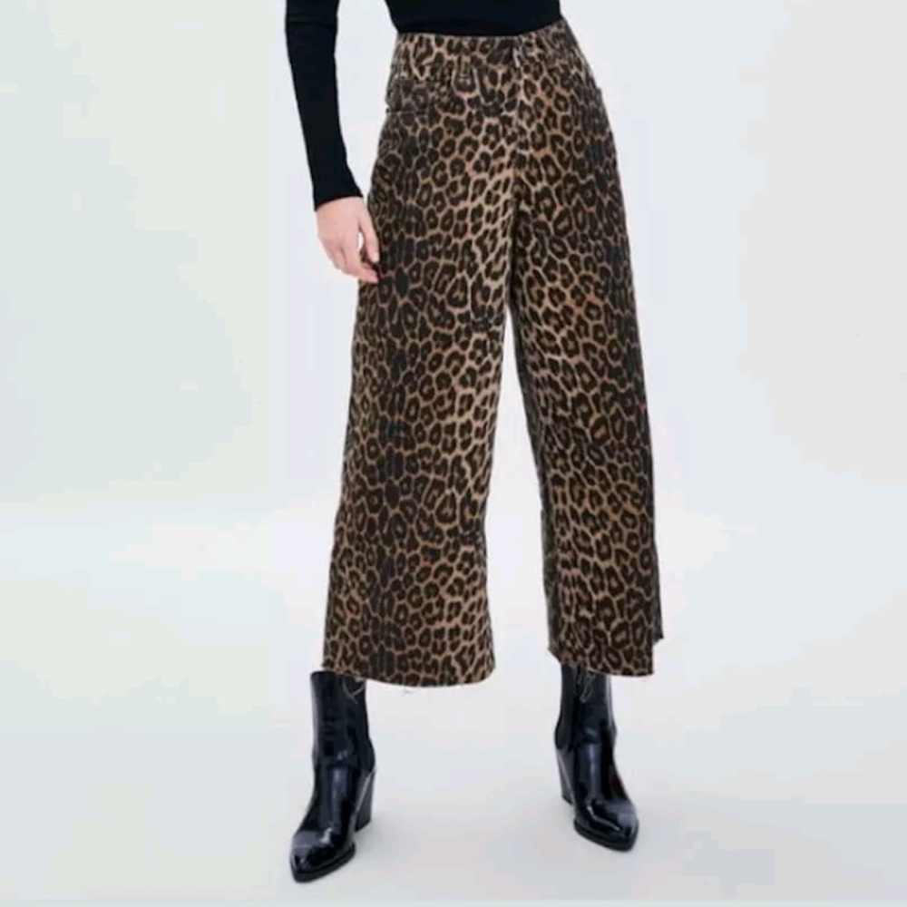 Zara Wide Leg Leopard Print Culottes Jeans